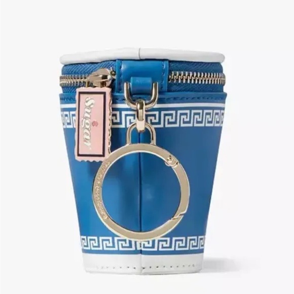 Kate Spade Coffee Break 3D Coin Purse Bag Charm Cup Lid Novelty Blue Leather NWT - Picture 4 of 5